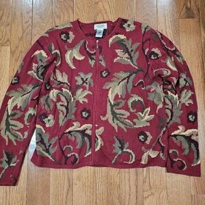 Floral Knit Women's Jacket - Red